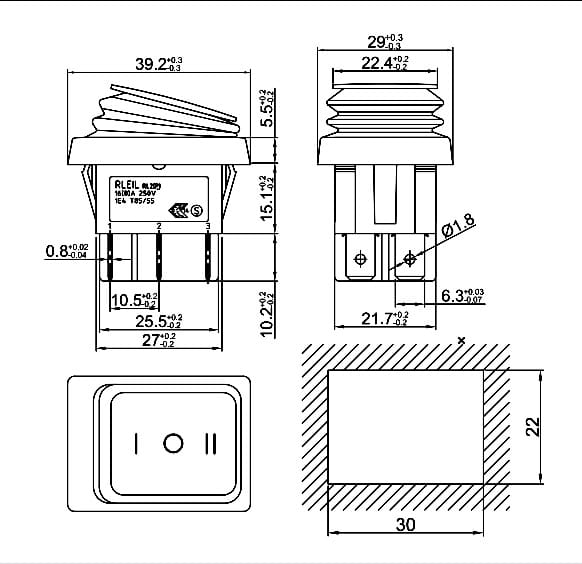 Миниатюра: Схема SB090 IP65 (on)-off-(on) 22x30mm