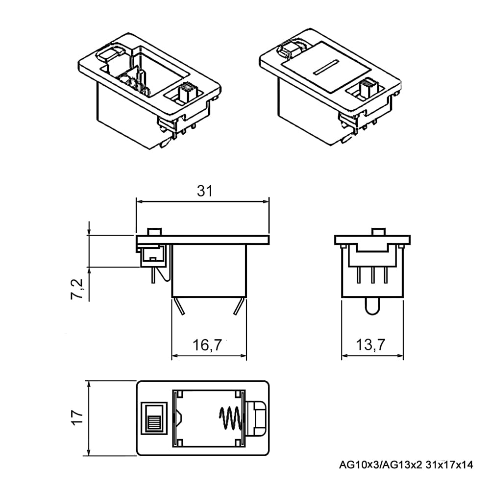 Миниатюра: Схема AG10*3/AG13*2 switch 31*17*14mm