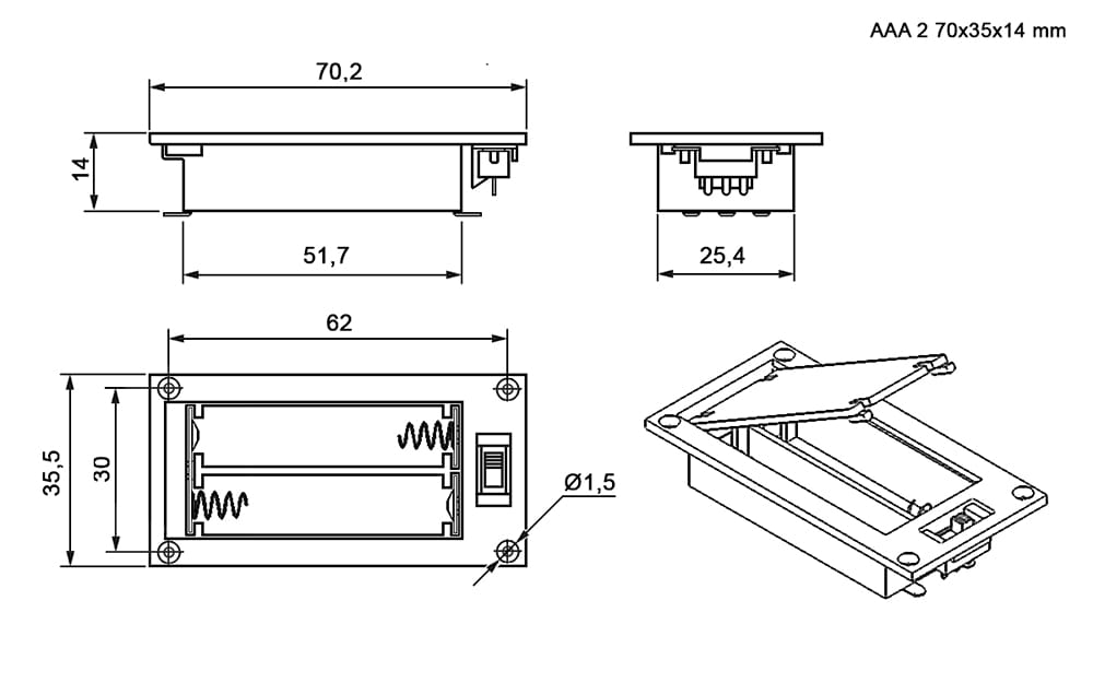 Миниатюра: Схема AAA*2 switch 70*35*14mm