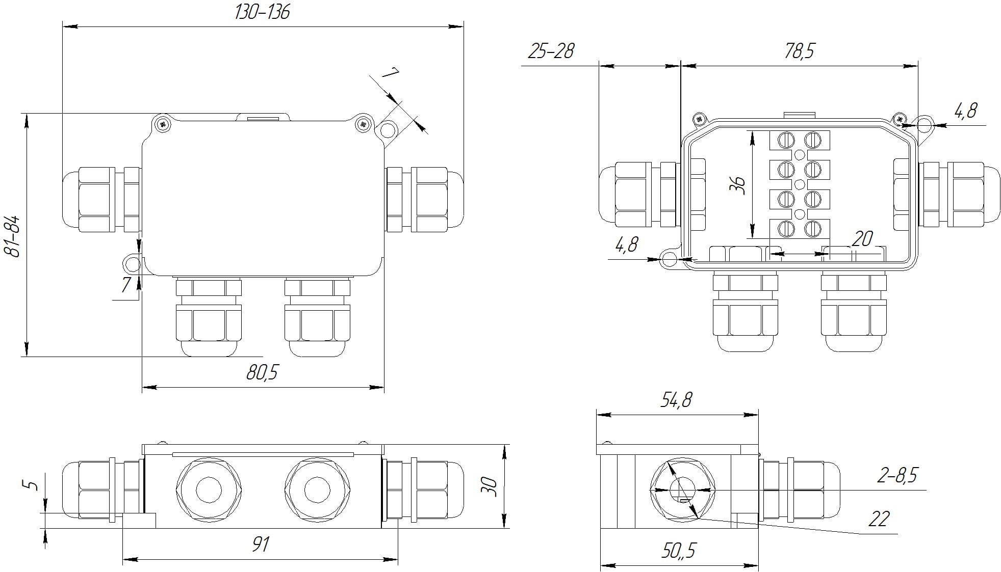 Миниатюра: Схема BOX-4 IP65 3pin CA10-4P 10A/450V