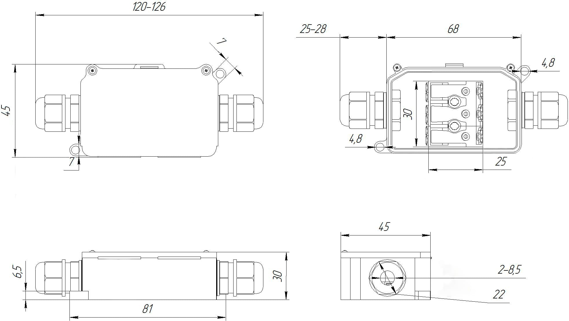 Миниатюра: Схема BOX-2 IP65 2pin PC923B 10A/450V