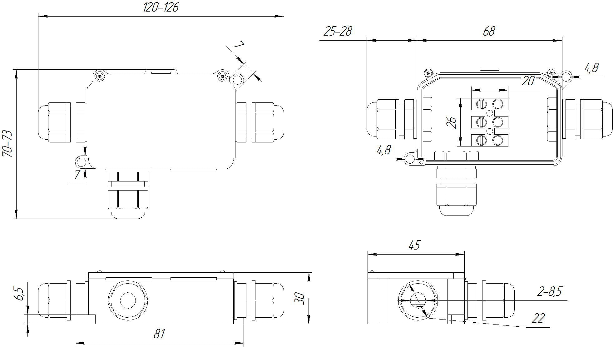 Миниатюра: Схема BOX-3 IP65 3pin CA10 10A/450V