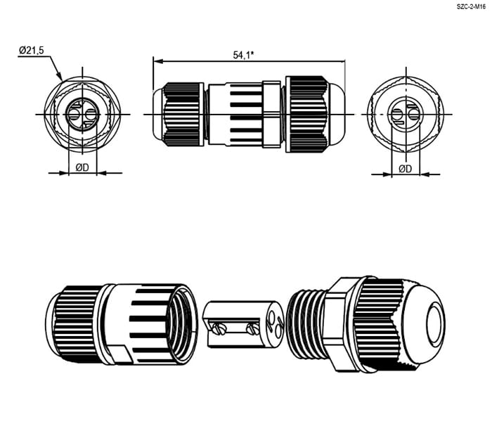 Миниатюра: Схема SZC-2-M16 (d=4-7mm) IP67 250V/10A
