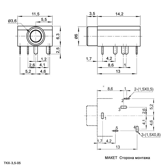 Миниатюра: Схема TKX3-3.5-05 PCB jack