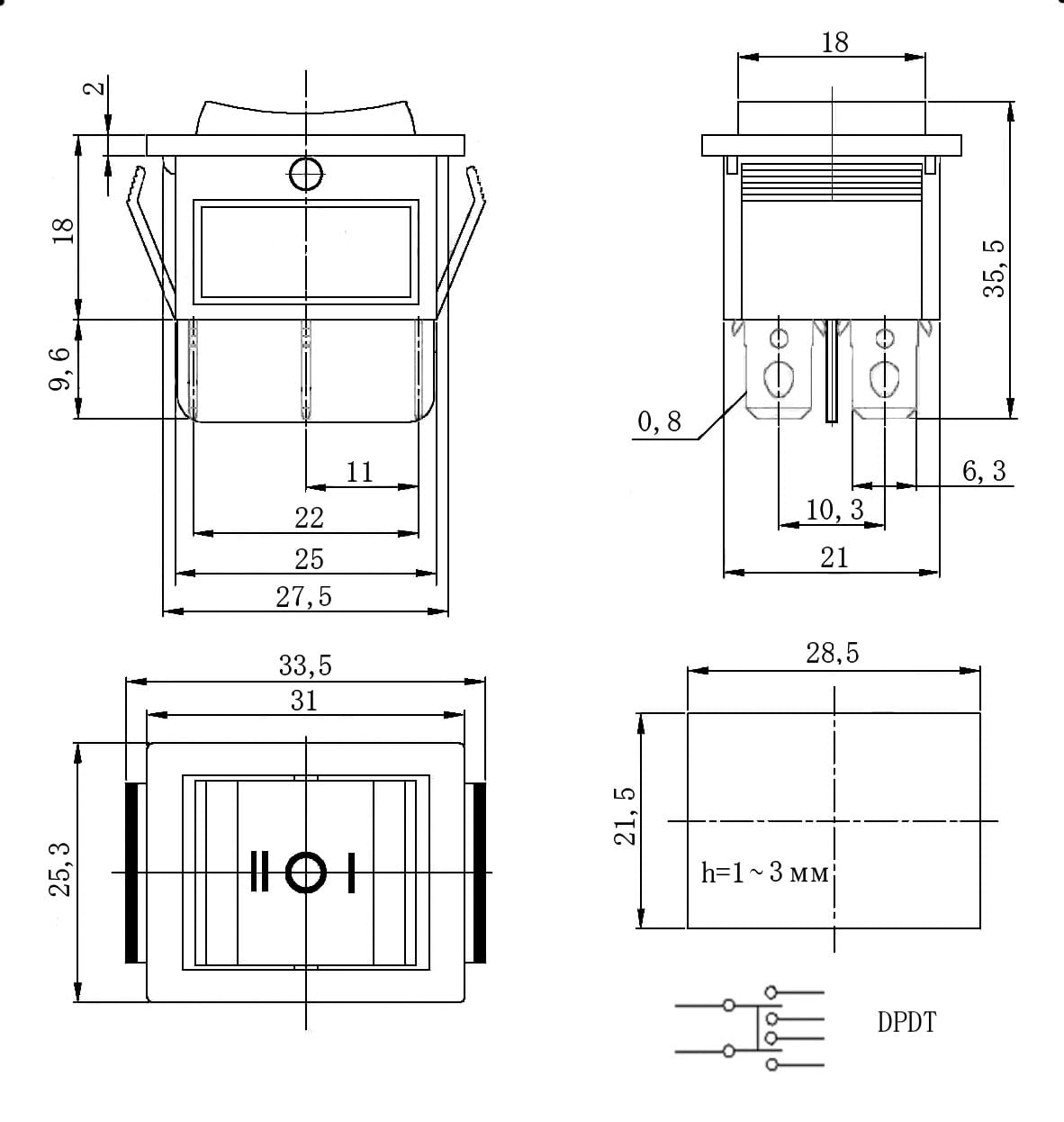 Миниатюра: Схема KCD4-203-C6-B/6P on-off-on 2