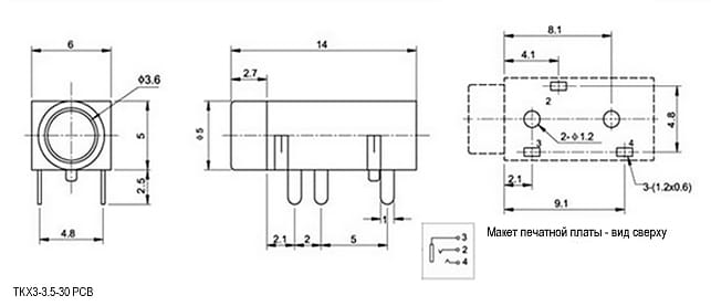 Миниатюра: Схема TKX3-3.5-30 PCB jack