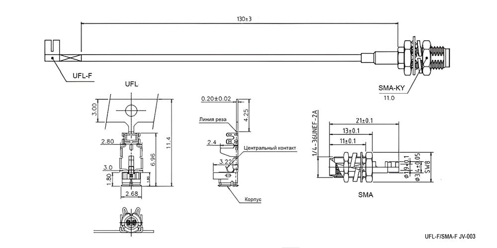 Миниатюра: Схема UFL-F/SMA-F JV-003+O 13CM