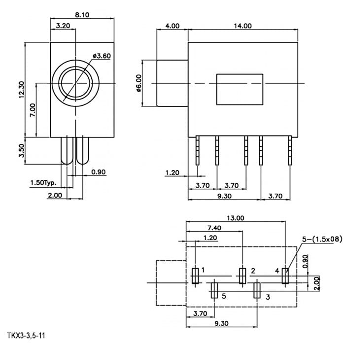 Миниатюра: Схема TKX3-3.5-11 PCB jack