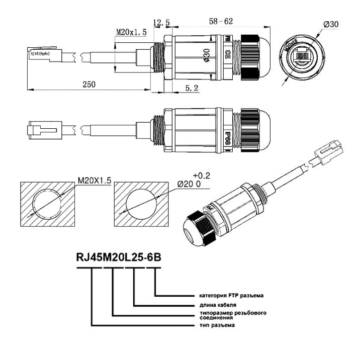 Миниатюра: Схема RJ45M20L25-6B