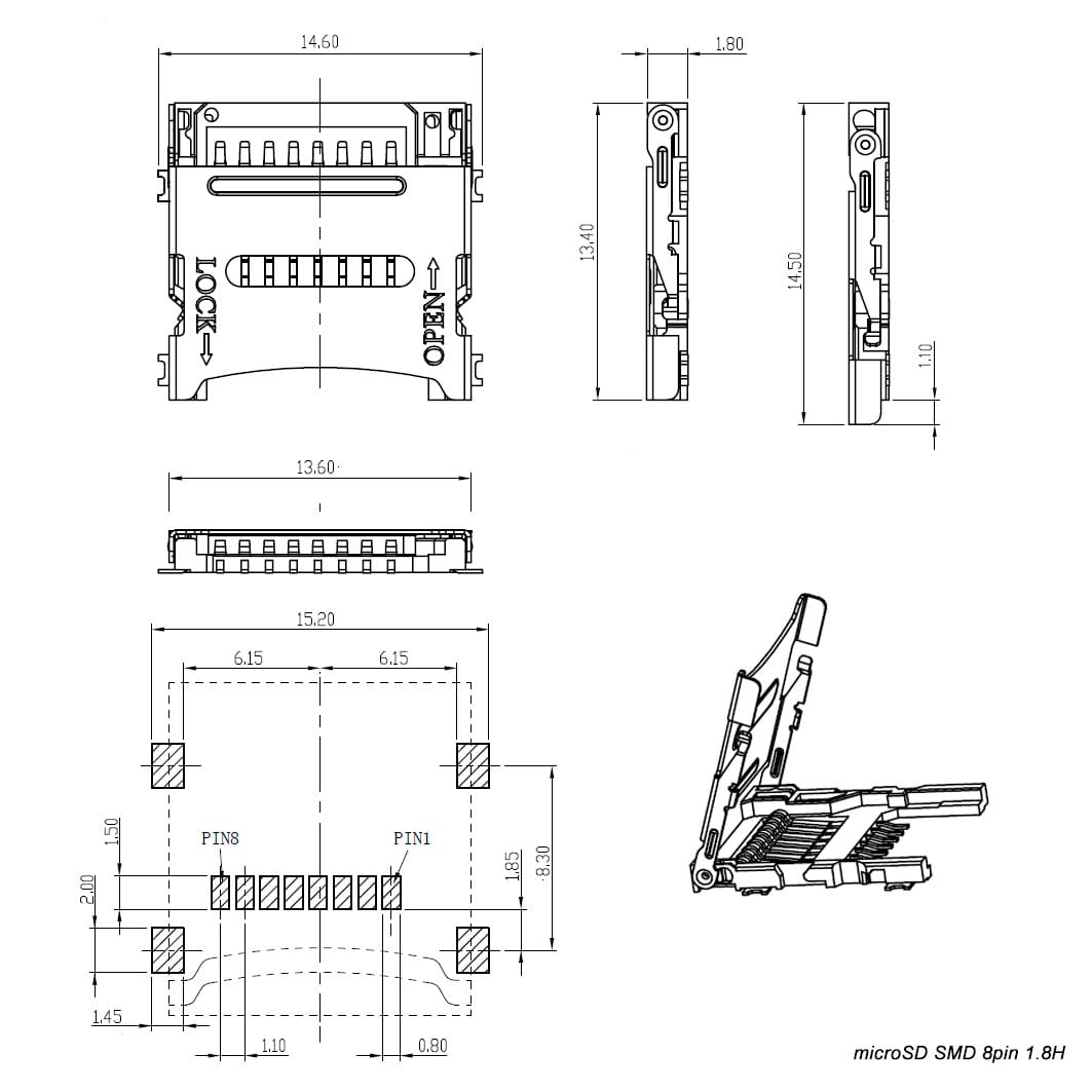 Миниатюра: Схема microSD SMD 8pin 1.8H