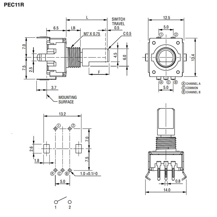 Миниатюра: Схема PEC11R 24/24 15mm pushpin