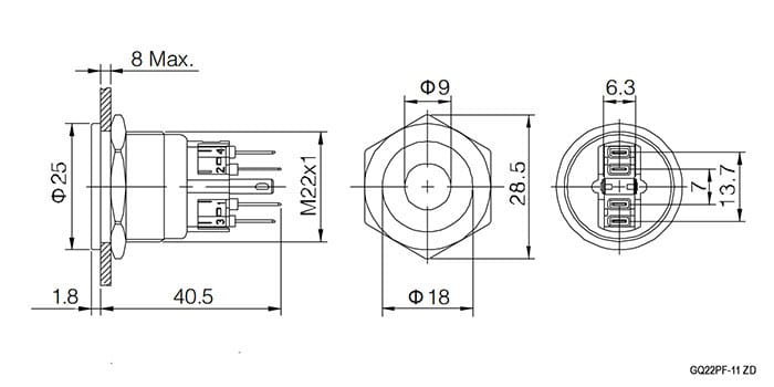 Миниатюра: Схема GQ22PF-11ZD/R/N on-off+off-on