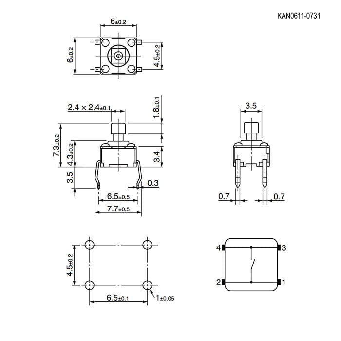 Миниатюра: Схема KAN0611-0731W 6x6x7.3 mm