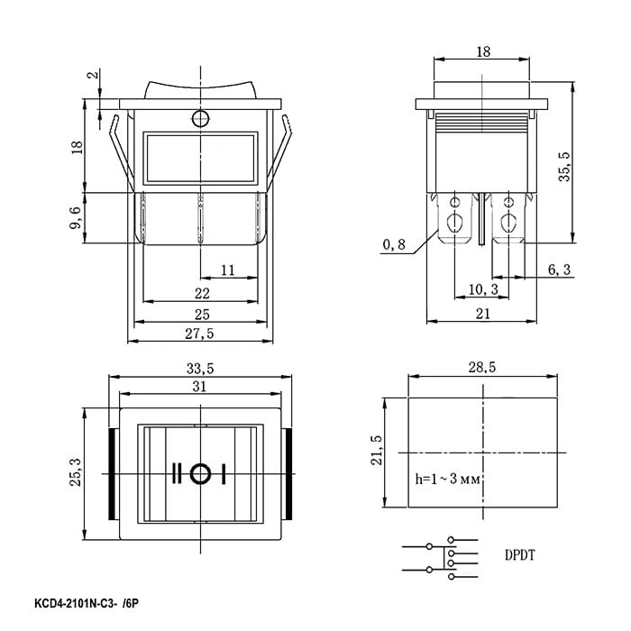 Миниатюра: Схема KCD4-203N-C6-G/6P on-off-on