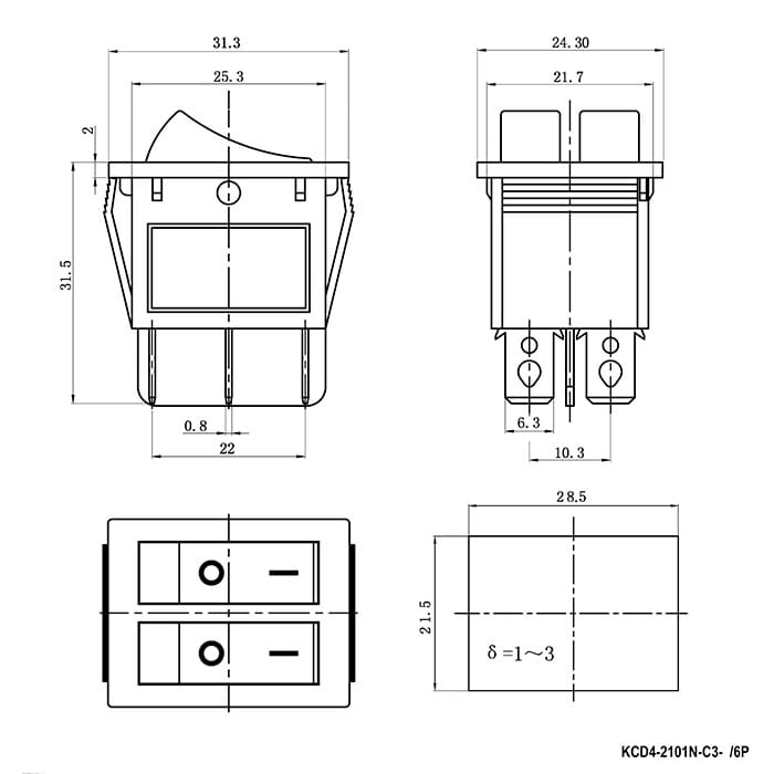 Миниатюра: Схема KCD4-2101N-C3-RG/6P on-off