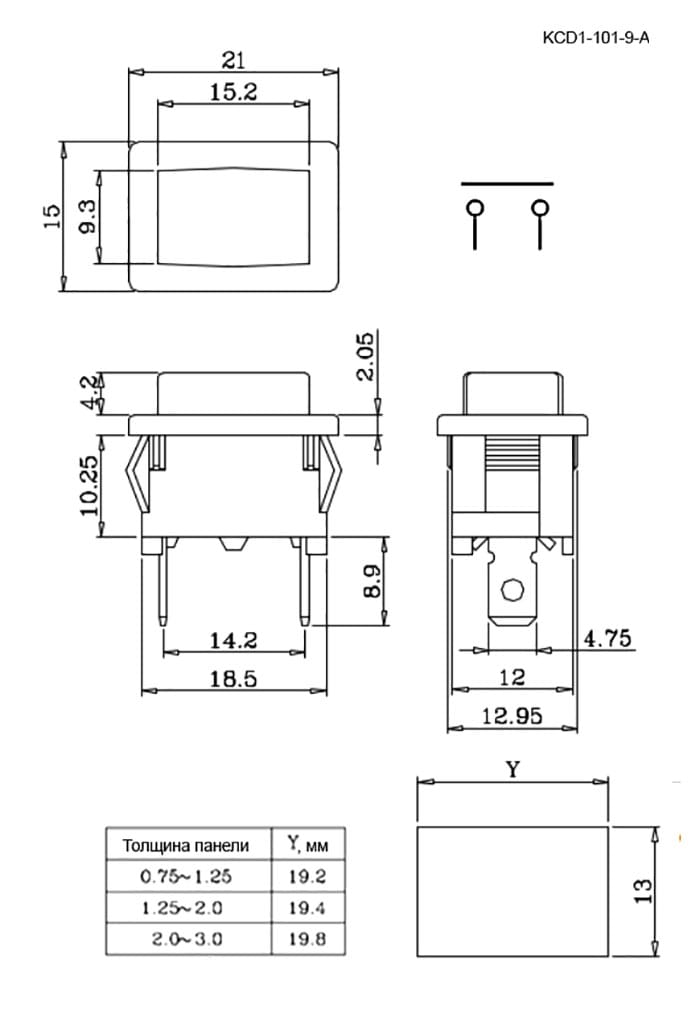 Миниатюра: Схема KCD1-101-9-A3-B/2P on-off