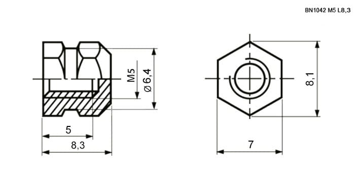 Миниатюра: Схема закладная глухая BN1042 M5 L=8.3 1