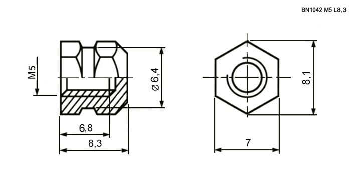 Миниатюра: Схема закладная глухая BN1042 M5 L=8.3 2