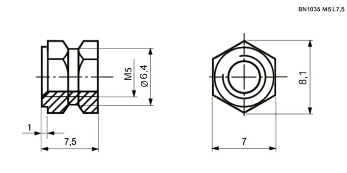 Миниатюра: Схема закладная с отв. BN1035 M5 L=7.5