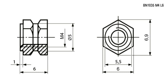 Миниатюра: Схема закладная с отв. BN1035 M4 L=6
