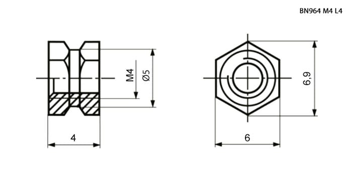 Миниатюра: Схема закладная с отв. BN964 M4 L=4