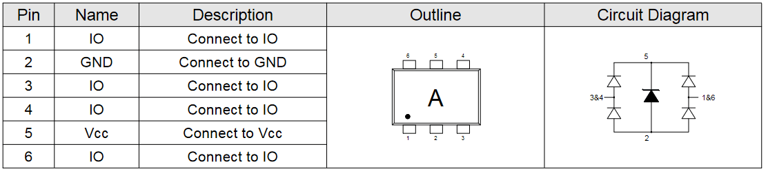 Миниатюра: Схема USBLC6-2P6 (Elecsuper) 1