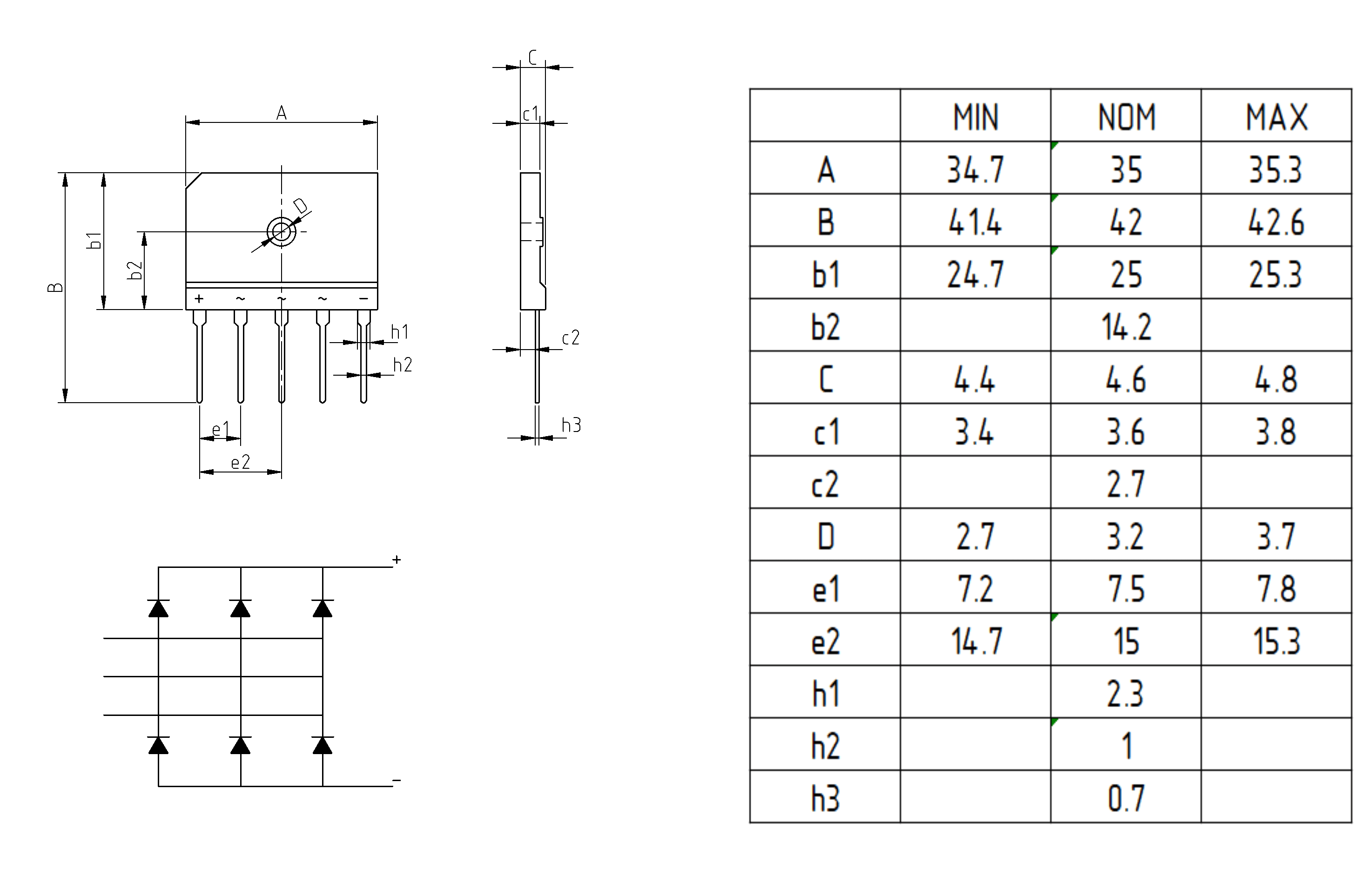 Миниатюра: Схема SGBJ2516 25А 1600V 3 phase 1