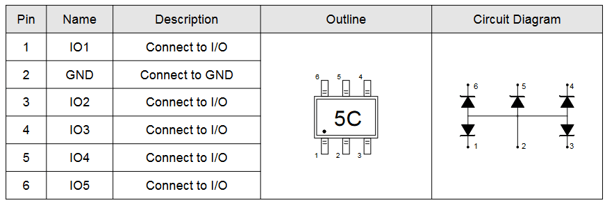Миниатюра: Схема ESDA6V1-5W6 1