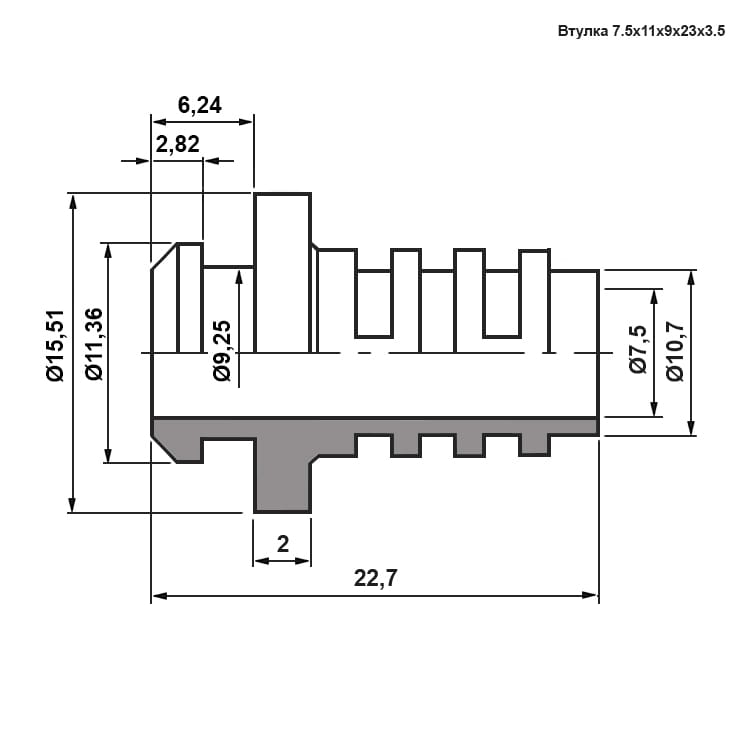 Миниатюра: Схема Втулки 7.5х11х9х23х3.5 black