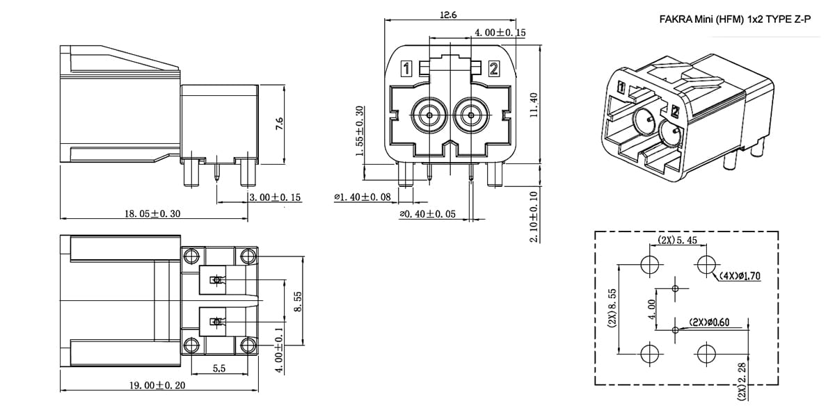 Миниатюра: Схема FAKRA Mini (HFM) 1x2 TYPE Z-P