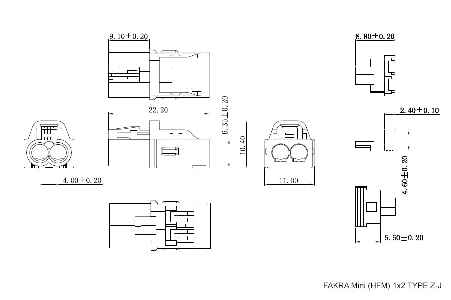 Миниатюра: Схема FAKRA Mini (HFM) 1x2 TYPE Z-J