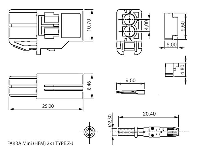 Миниатюра: Схема FAKRA Mini (HFM) 2x1 TYPE Z-J