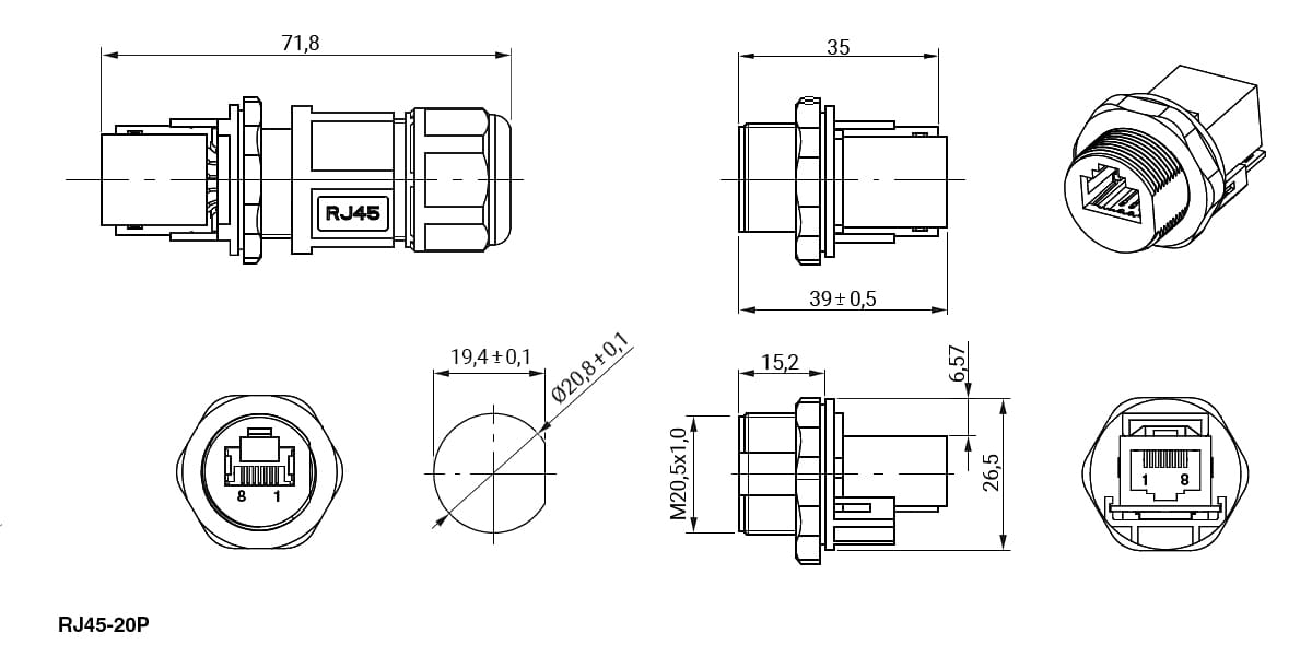 Миниатюра: Схема RJ45-20P ip68