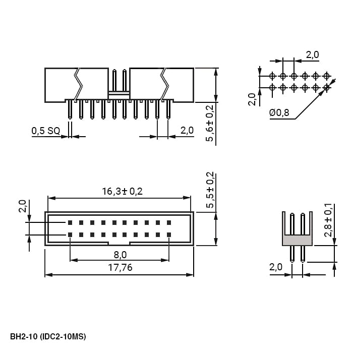 Миниатюра: Схема BH2-10(IDC2-10MS)pitch 2.00 mm
