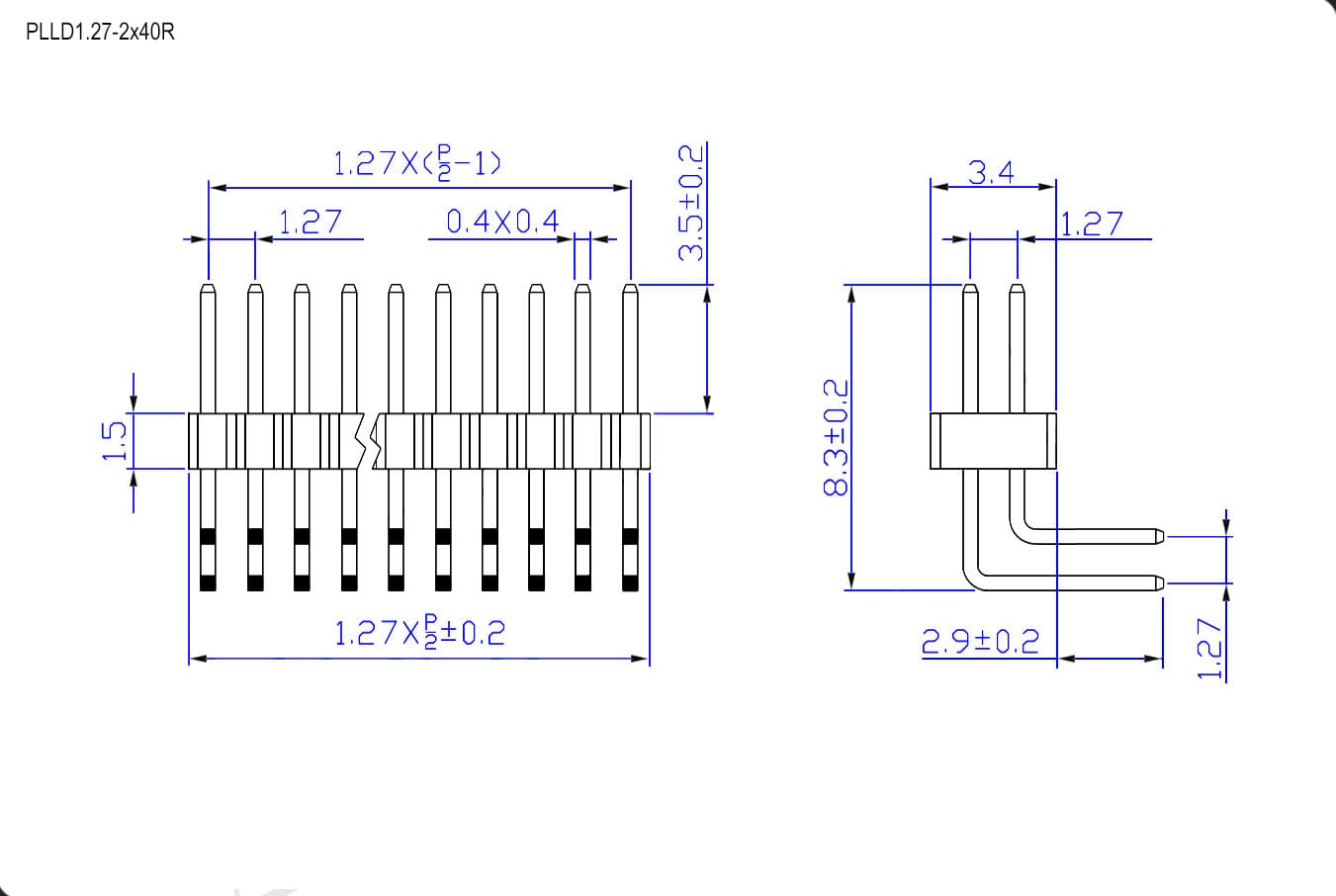 Миниатюра: Схема PLLD1.27-2x40R шаг 1.27 мм