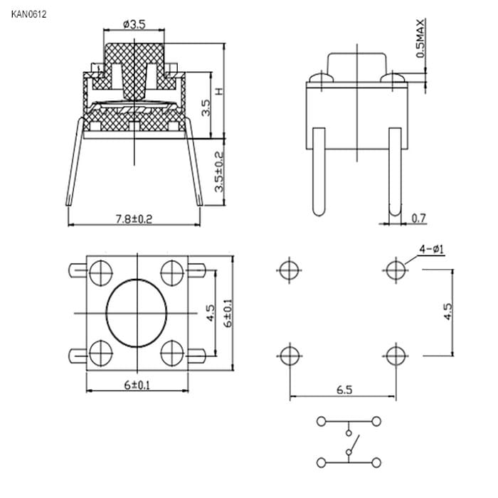 Миниатюра: Схема KAN0612-0901B 6x6x9 mm