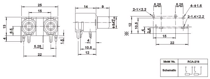 Миниатюра: Схема RCA-216 гнездо на плату (RS-212)