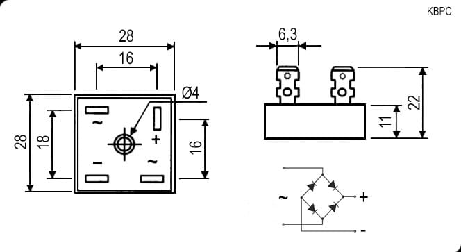 Миниатюра: Схема KBPC2512 25A 1200V (BR2512)
