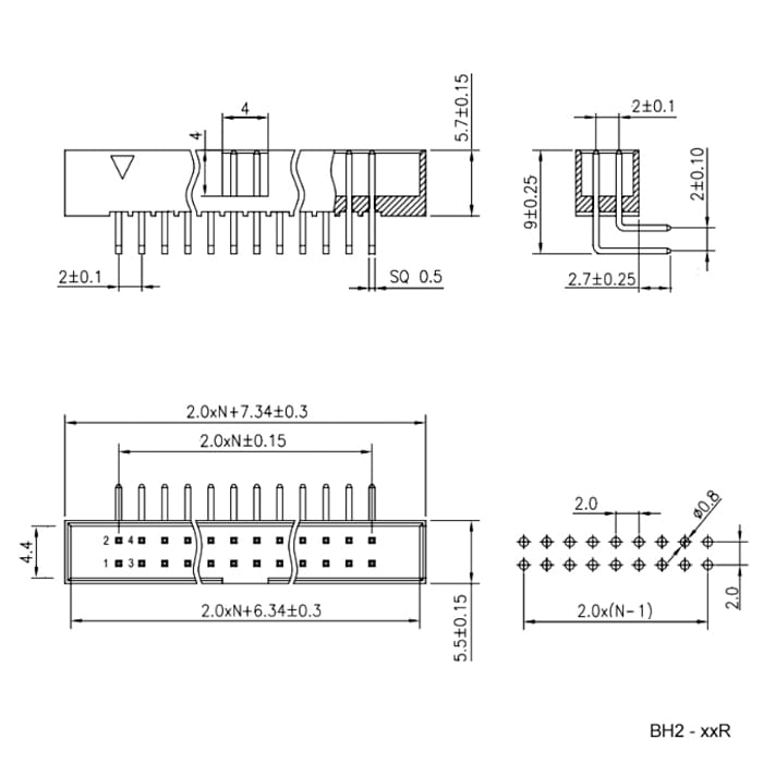Миниатюра: Схема BH2-10R pitch 2.00 mm