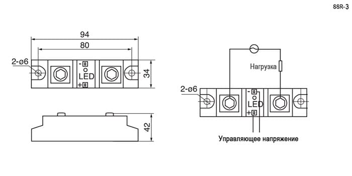 Миниатюра: Схема SSR-3 440V 250A (Z)D1 (4-16v)