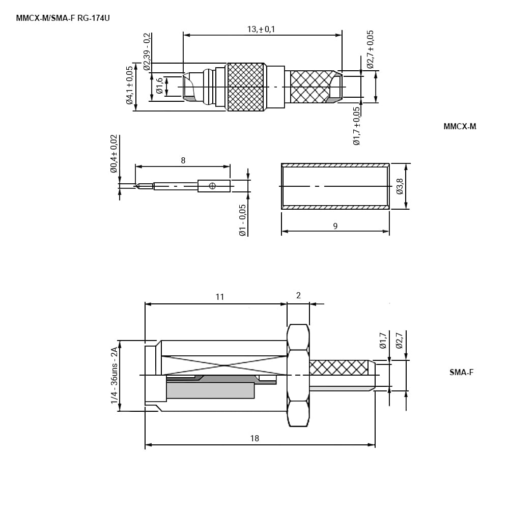 Миниатюра: Схема MMCX-M/SMA-F RG-174U 15CM