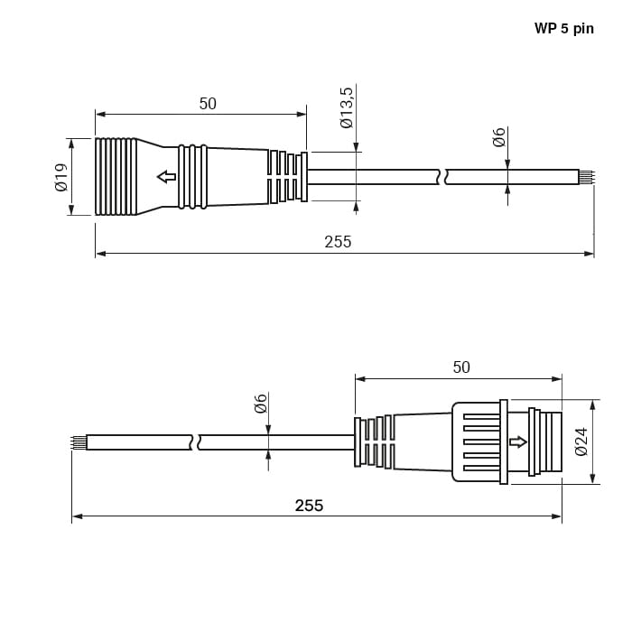Миниатюра: Схема 5pin WP L=40 D=21.5mm 5*0.2mm2
