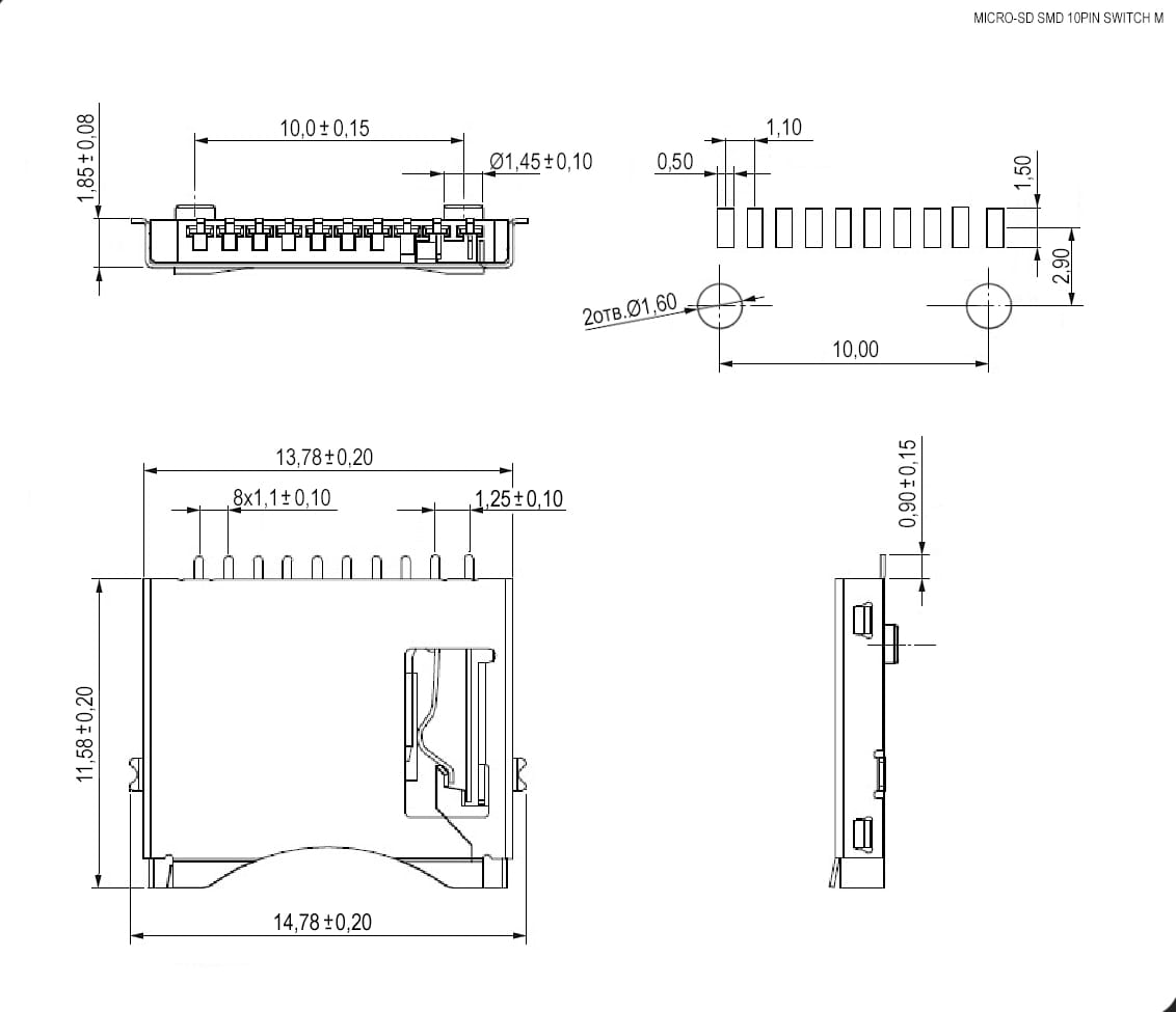Миниатюра: Схема micro-SD SMD 10pin switch M