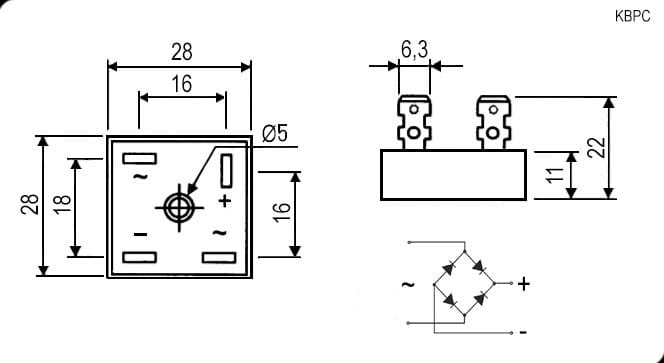 Миниатюра: Схема KBPC5002 50A 200V (BR500)